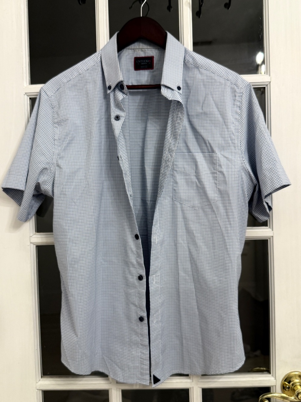 UNTUCKit Men's Blue Checkered Print Short Sleeve Button Down Shirt Size M